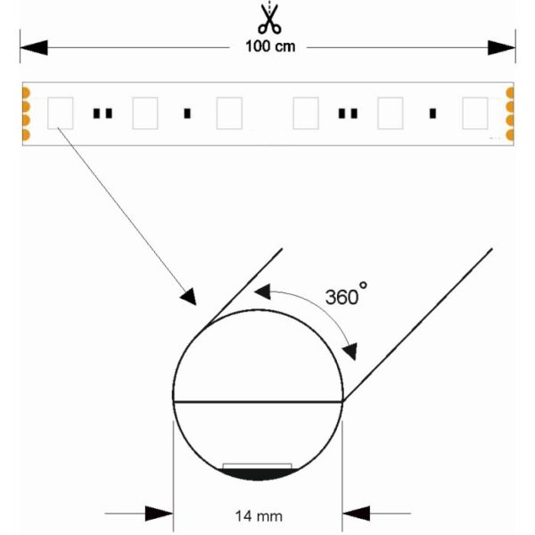 Led NEON FLEX crevo žuto 220v 360° okrug. WB ip65